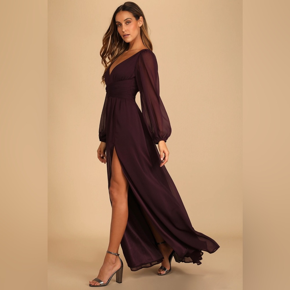 Lulu’s Size Small Enchant My Love Dark Purple V-Neck Long Sleeve Maxi Dress